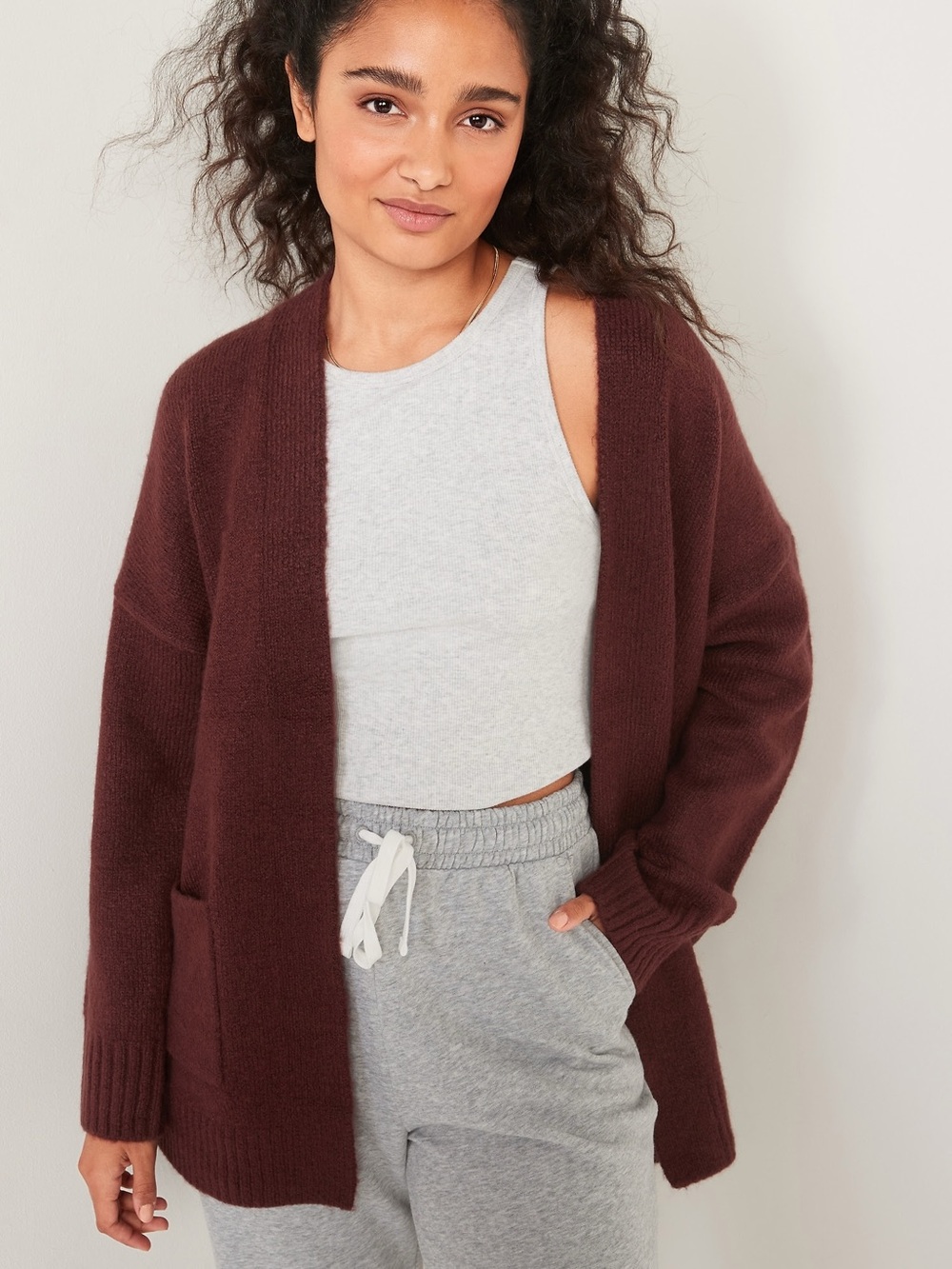 Old Navy Cozy-Knit Open-Front Cardigan Sweater in Purple Plum